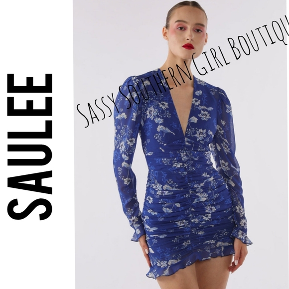 🆕⭐SAU LEE Gia Porcelain blue mini dress - Picture 1 of 12